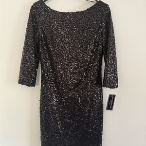 NWT JESSICA HOWARD Elegant Black Sequin Drop Back Dress size 6